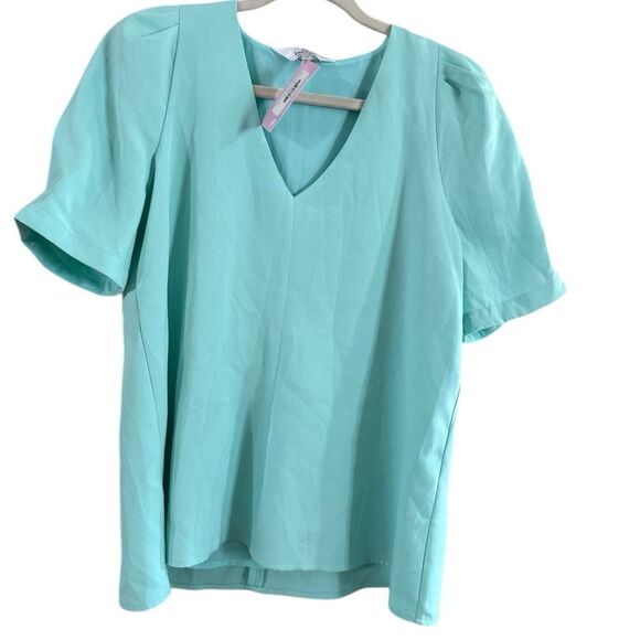 Fitted Blue Blouse with Short Sleeves - Picture 8 of 9